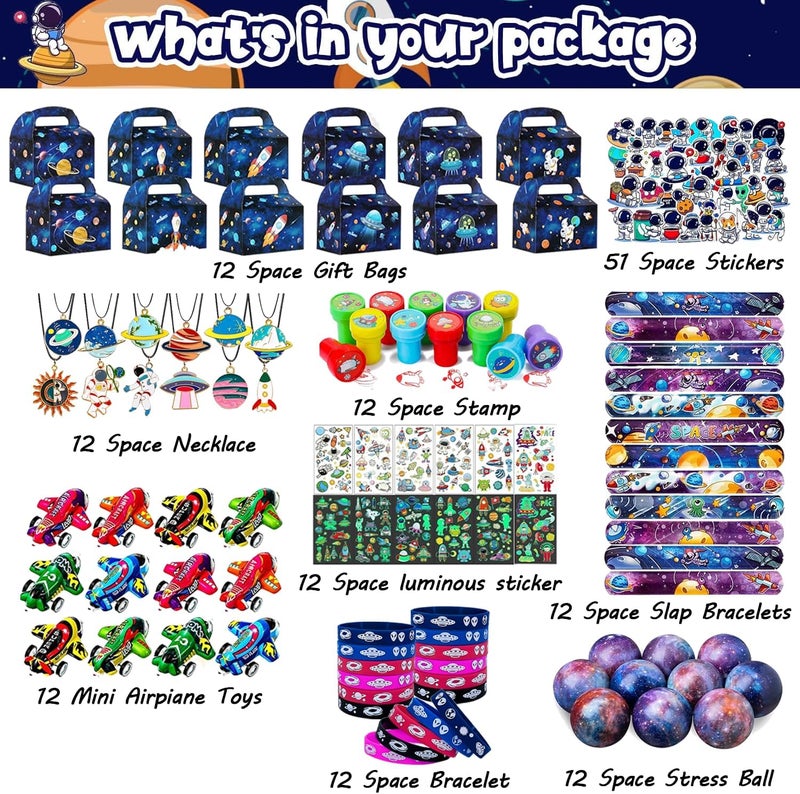 Beauenty 144 Pcs Space Party Favors Supplies - Space Toys, Slap Bracelets, Tattoo Stickers, Helicopter Keychains, and Gift Bag Accessories for Kids' Birthday Parties - Image 2